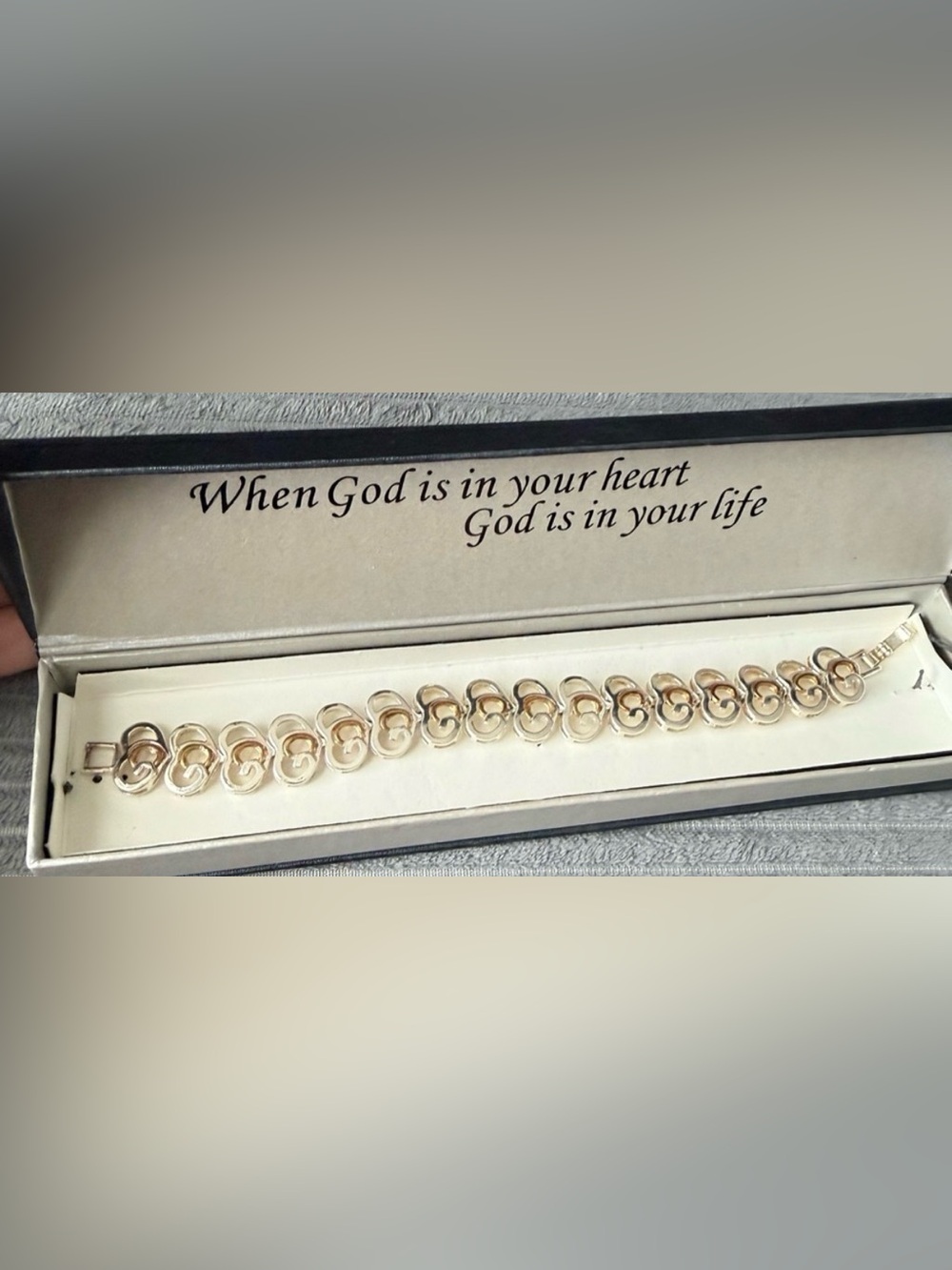 God’s Heart Link Bracelet In Box God Spelled Two Tone